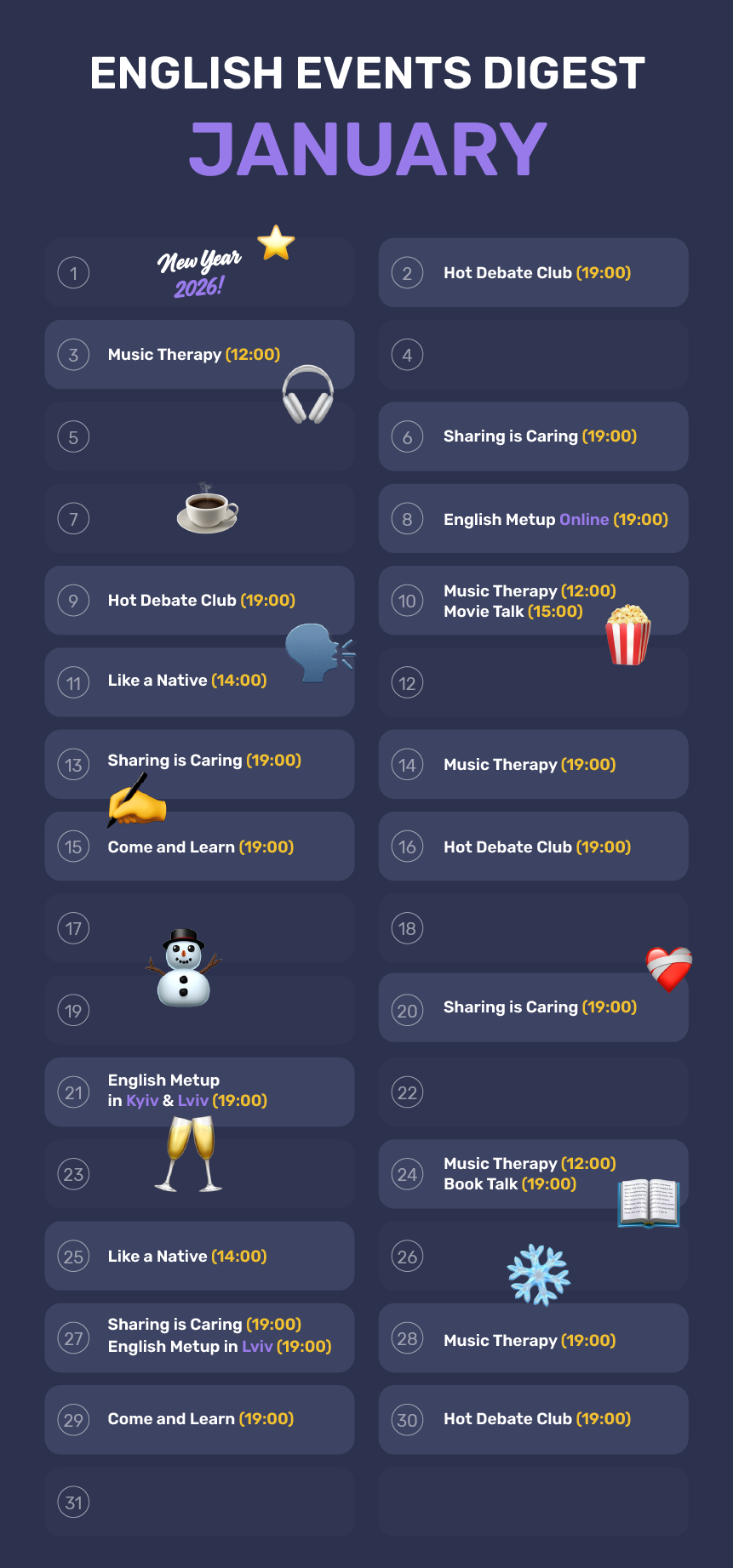 English events digest